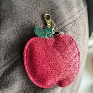 Portland Leather Red Apple-Shaped Fruit Pouch Keychain Flair